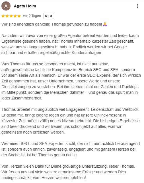 Google Bewertung – Agata Holm