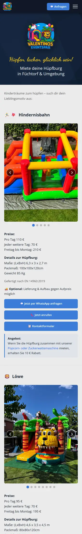 Layout-Beispiel Handy: Hüpfburg-Verleih