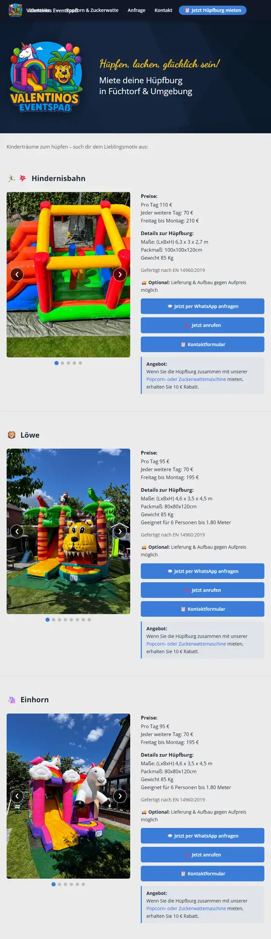 Layout-Beispiel Tablet: Hüpfburg-Verleih