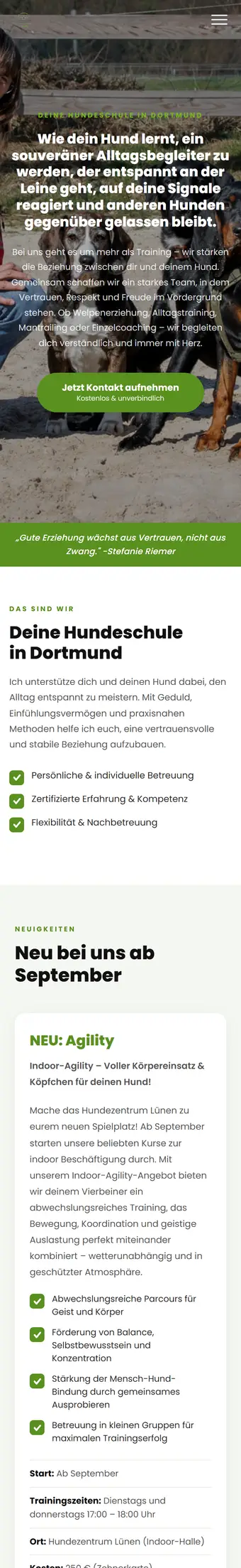 Layout-Beispiel Handy: Hundeschule in Dortmund