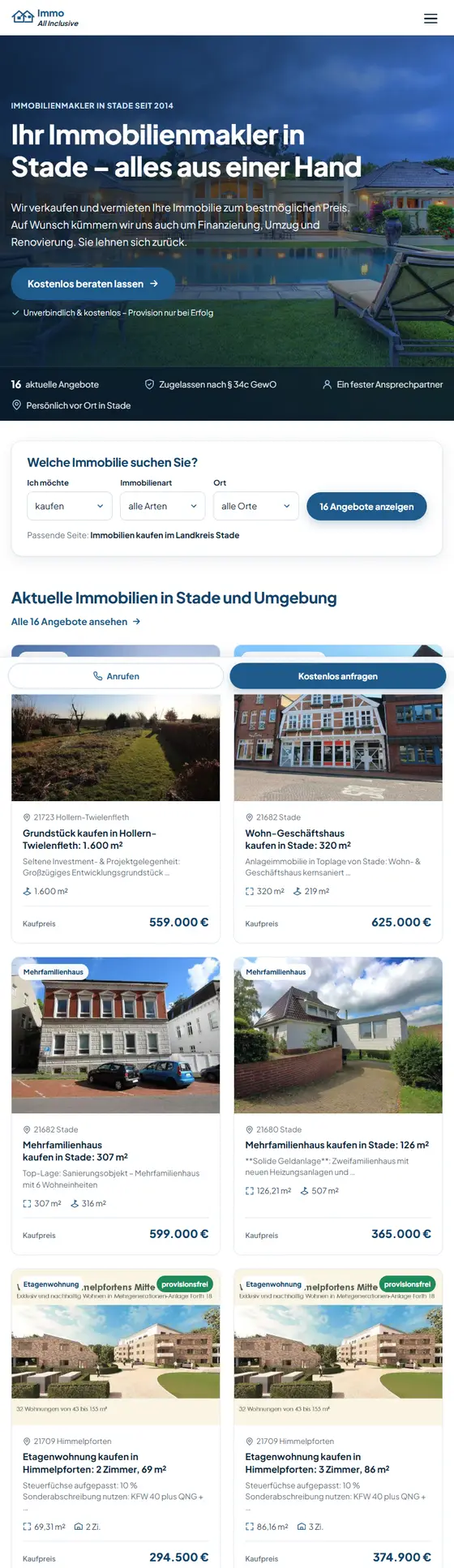 Layout-Beispiel Tablet: Immobilienmakler