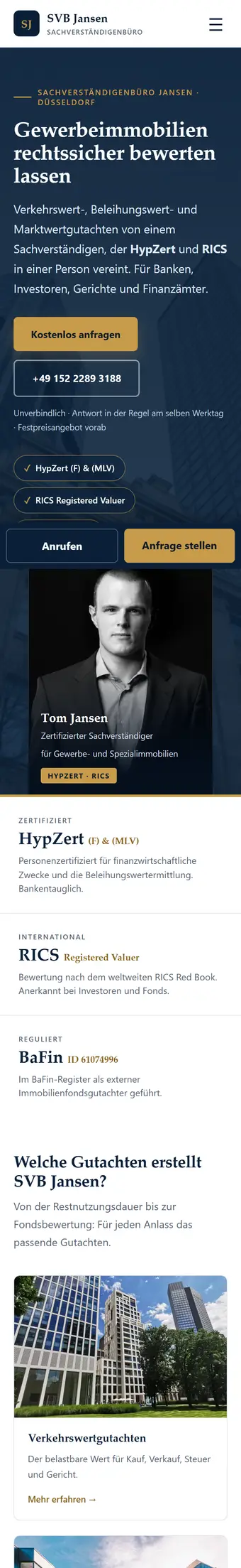 Layout-Beispiel Handy: Sachverständigenbüro